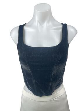 Medusa Women's Black Faux Suede Sleeveless Squareneck Crop Corset Tank Top Sz M